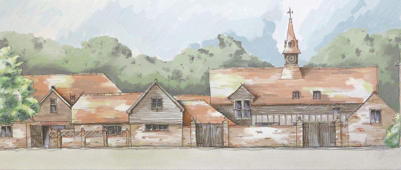 Honeywood Courtyard tinted sketch